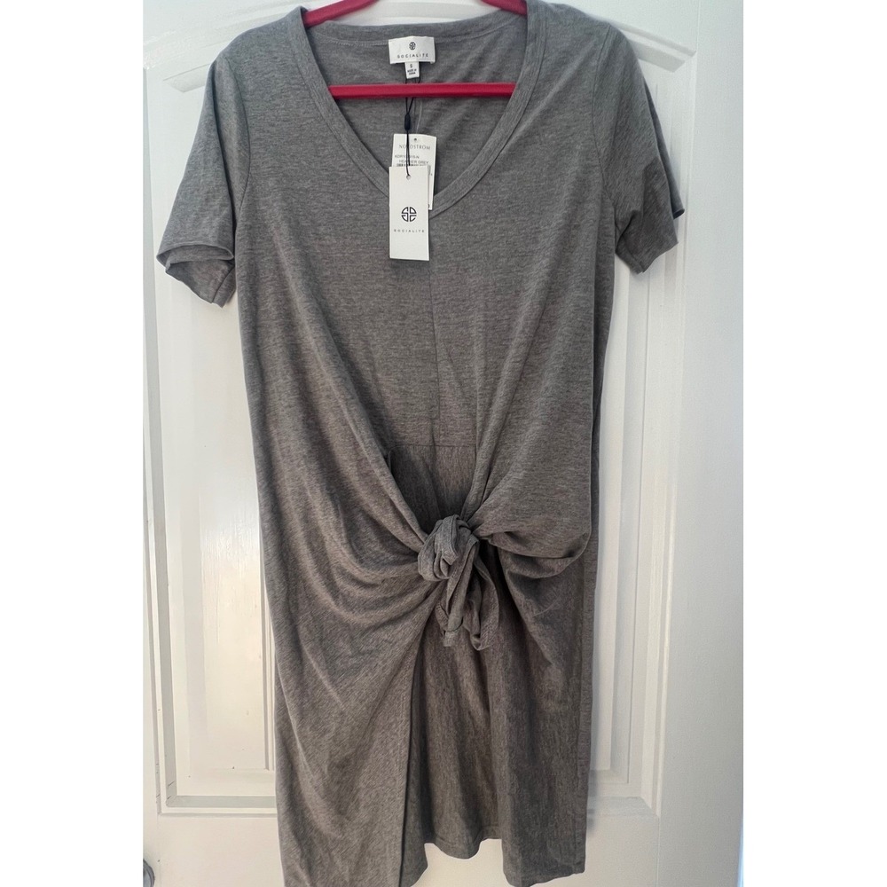 Socialite Heather Grey V-Neck Front Tie T-Shirt Dress KDR102915-N Womens Small